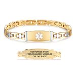 Lady Medical Alert id Bracelets-Stainless Steel Medical Bracelets for Women-7.5"(Gold-Customize)