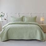 Simple&Opulence Quilted Bedspreads Double Size-3 Pcs Soft Reversible Microfiber Bed Spread Coverlet,Floral Embossed Bed Throw Set with 2 Pillowcases for Bedroom Decor,220x240cm,Sage Green