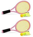 Tennis Set for Children,17 Inch Plastic Tennis Racket with 2 Soft Balls,2 Tennis Balls and 4 Badminton Shuttlecocks for Kid,Toddler Outdoor/Indoor Sport Play