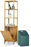RELAX4LIFE Bamboo Laundry Basket, Tilt-Out Laundry Hamper with Removable Waterproof Liner, Freestanding Storage Laundry Bins Storage Shelf for Bathroom Laundry Room & Bedroom (3-Tier Shelf)