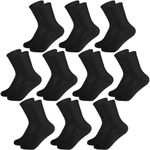 Kids Crew Socks Girls Cushioned Athletic Socks Boys Cotton Breathable Dress Socks Sports School Uniform Youth 10 Pairs (Black, 4-7 Years)