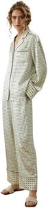LilySilk 100% Silk Printed Pajama Set for Women Button-Down Long Sleeves Pajamas with Lapel Collar & Chest Pockets, Oversized Waisted Pants Casual for All Seasons, Diamond Patterns L