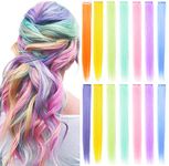 MOSCSMDY 14PCS 21''Rainbow Wig Pieces Multi-Colors Clip on in Colored Hair Extensions Party Highlights Hair Accessories Extensions for Girls Women