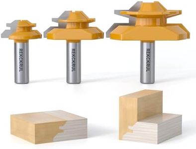 REKCKRUL 3 PCS Professional 45 Degree Lock Miter Router Bit Set - Carbide Tipped, 1/2" Shank, Cutting Height: 1/2", 3/4", 1", Woodworking Tools for Cabinets, Drawers, Doors & Furniture