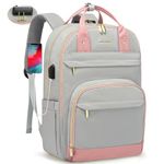 LOVEVOOK Laptop Backpack for Women, Large Capacity Travel Anti-Theft Bag Business Work Computer Backpacks Purse, Casual Hiking Daypack, 15.6 Inch, Light Grey-Pink