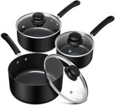 MICHELANGELO Saucepan Set, Ceramic Saucepan Set 14cm/18cm/20cm with Nonstick Coatings, Saucepan Sets Non Stick with Lids, PFAS-Free, Multipurpose Cooking Pots, Black