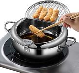 Deep Fryer Pot - Japanese Tempura Small Deep Fryer Stainless Steel Frying Pot With Thermometer,Lid And Oil Drip Drainer Rack for French Fries Shrimp Chicken Wings and Shrimp (24cm/9.4inch)