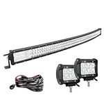 Willpower 50 inch 648W Curved LED Light Bar Spot Flood + 4 inch 18W LED Work Light + Wire Harness 12V 24V Driving Off Road Lights Fog Lamps for 4X4 Offroad Truck Car ATV SUV Vehicle Boat Lighting