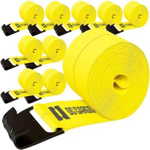 DC Cargo Winch Straps, 4" x30' Flatbed Trailer Strap Tie-Downs w/Flat Hooks (Pack of 10) 5,500LB WLL - Heavy Duty Tie Down Cargo Control Ratchet Truck Straps for Trucks, Flatbeds, and Trailer