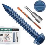 EASTPUK 100Pcs 1/4 x 1-1/4" Concrete Screws Anchors with Drill Bit, Hex Washer Head Concrete Masonry Screws for Masonry, Block, Brick Stucco, Blue Coated Cement Screw