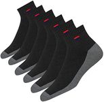 NAVYSPORT Men's Cotton Cushion Comfort Quarter Athletic Socks, Pack of 6 (Shoe Size: 9-11, Black/Grey)