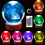 Neioaas Crystal Ball Light, 3.15 Inch 3D K9 Night Light, Remote Control 16 Color Glass Ball Animal Light with Wooden Base (Cat)