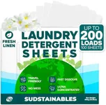Eco Friendly Laundry Detergent Sheets (100 sheets 200 loads) Laundry Sheets - Plant based Free and Clear Laundry Strips for HE machine, travel, home clothes washing (Fresh Linen)