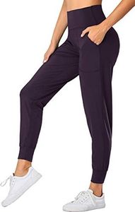 Oalka Women's Joggers High Waist Yoga Pockets Sweatpants Sport Workout Pants, Vintage Violet Purple, Small