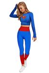 DC Comics Women's Cosplay Active Workout Outfits - Wonder Woman, Batgirl, Harley Quinn, Supergirl - 2 Piece Legging Sets, Supergirl, Small