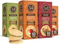 34 Degrees Crisps | Entertaining Variety Pack - 2 Original, 1 Cracked Pepper, 1 Rosemary | Thin, Light & Crunchy Variety Pack Crisps, 4 Pack (4.5oz each)