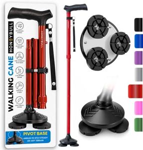 HONEYBULL Walking Cane for Men & Women - Foldable, Adjustable, Collapsible, Free Standing Cane, Pivot Tip, Heavy Duty | Walking Sticks, Folding Canes for Seniors & Adults [Red]