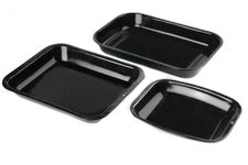 Russell Hobbs CW20701 Romano 3-Piece Roasting Tray Set – Large Vitreous Enamel Roasting Tin, 36/38 cm Rectangular Roasters and 26 cm Chop Tray, Easy-Clean, Oven Safe Up To 230°C, Durable Carbon Steel