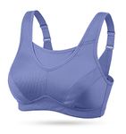 WingsLove Women's Sports Bra High Impact Bounce Adjustable Control Workout Bra Non Padded Wirefree Running Bra(Purple,34G)