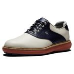 FootJoy Men's Traditions Spikeless Golf Shoe, Cream/Navy/Brick, 7.5