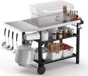 Skyflame Movable Outdoor Dining Cart Table, Three-Shelf Stainless Steel BBQ Grill Cart, Multifunctional Food Prep Flattop Worktable on Wheels for Kitchen, Pizza Oven, Patio Grilling Backyard