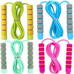 4 Pack Adjustable Soft Skipping Rope with Skin-Friendly Foam Handles for Kids, Children, Students and Adults, Fitness Jump Rope for Outdoor, Party Favor, Exercise Activity (Pink+Blue+Green+Orange) (Pink+Green+Blue+Orange)