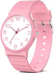 TENOCK Kids Analog Watch Boys Girls, 30M Waterproof, Sports Watch with Thin Dial & Soft Band, Easy to Read for Ages 5-15, Great Birthday Christmas Gifts for Kids (Pink-White Dial)