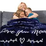Love You Mom Gifts for Birthday, Blankets for Mom Filled with Words and Quotes of Love and Appreciation from Son or Daughter, Great for Older, Senior, Eldery Mom 153x127 cm (Blue, Fleece)