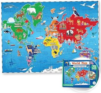 World Map Puzzle for Kids - 75 Piece - World Puzzles with Continents - Childrens Jigsaw Geography Puzzles for Kids Ages 4-8, 5, 6, 7, 8-10 Year Olds - Globe Atlas Puzzle Maps Learning Games Gifts