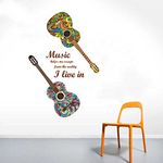 Rawpockets Decal ' Guitar n Music ' (Material - PVC Vinyl Matte Finish, Wall Coverage Area - Height 75cm X Width 130cm) Self Adhesive Wall Sticker (Pack of 2)