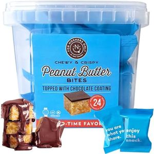 For Noshers Only - Peanut Butter Bites - Kosher Dairy Free Vegan Gluten Free Chocolate Peanut Butter Crispy Rice Treats - Sweet Snack Packs - Bulk Individually Wrapped Snacks for Office (Box of 24)