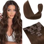 Elailite Hair Extension Real Human Hair Clip in Remy Natural Hair - 8 Pieces (Invisible Thin Weft) Full Head Straight - #4 Medium Brown - 8 Inch (45 g)