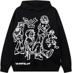 EUDOLAH Men and Women Unisex Y2K Character Graffiti Graphic Print Oversized Hoodie Long Sleeve Hiphop Sweatshirt (Large, Black)