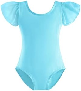 Stelle Girls Leotards Black Ballet Dance Leotards Ruffle Short Sleeve Gymnastics Outfits(Toddler/Little Kid/Big Kid) (Pool Blue,130)