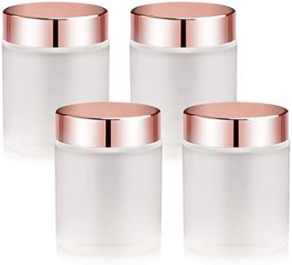 4 Pack,3.4 oz Frosted Glass Jars with Lids,Round Empty Storage Containers with Rose-Golden Lids & Inner Liners,Travel Jars Pot for Cosmetics,Gel,Scrubs,Makeup,Face Cream Lotion