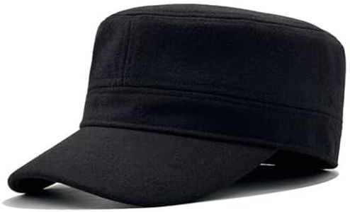 Men's Fitted Cadet Hat Winter Wool Fleece Warm Flat Top Full Closed Caps Military Cap Dad Hat Black-L
