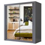 A.C. Milan Modern Double Mirror sliding door wardrobe with LED Light Width 100cm/120cm/150cm/180cm/203cm/250cm (180, Grey)