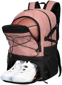 Goloni 30L Sports Backpack with Ball Compartment & Ventilated Shoe Pocket, Waterproof Lightweight Basketball Soccer Volleyball Bag for Youth Boys Girls Men Women,Pink