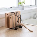 SUNIFCON Cutting Board Rack Organizer Chopping Board Stand Holder Kitchen Countertop Pots Pan Lids Rack Organizer Flat Steel 4.92 x 5.71 x 8.46 in. Black