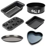 PureBake 6-Piece Bakeware Set Non-Stick Bread Loaf, Muffin Tray, Pizza Pan, Square, Round & Heart Cake Pans – Oven Safe, Durable Baking Tools for Home Bakers, Easy Cleanup - SGS Certified - Combo