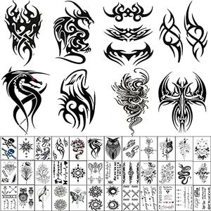 AWLEE 45 Sheets Temporary Tattoos for Men Tribal Totem Tattoo Stickers Black Fake Tattoo Waterproof Removable (Pattern4)