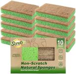 SCRUBIT Natural Scrub Sponge – Eco Freindly Plant-Based Cleaning Sponges for Dishes, kitchen, Bathroom & More - Biodegradable Non-Scratch Dish Sponge Along with Heavy Duty Scouring Pad – 10 Pack