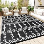 Acekool 9x12ft Outdoor Rug Waterproof, Foldable Reversible Plastic Straw Area Rugs Mat for Camper, RV Mat Outside, Indoor Outdoor Carpet for Porch, Black & White