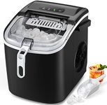 FREE VILLAGE Countertop Ice Maker, Portable Ice Maker w/Handle, 6 Mins 9 Pcs Ice, 26 lbs Ice/24Hrs, Self-Cleaning, w/Ice Bags, Scoop & Basket, Ice Machine for Home/Kitchen/Office/Party, Black