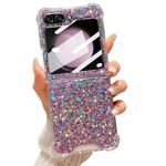 LCHULLE Designed for Samsung Galaxy Z Flip 5 Case,Girly Women Glitter Bling Bumper Shockproof Phone Case Ultra-Thin Hard PC Back Soft TPU Frame Cover for Samsung Z Flip 5 5G(2023)-Purple