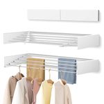 Laundry Drying Rack Collapsible, Wall Mounted, Clothes Drying Rack, 31.5" Wide, 13.1 Linear Ft, 5 Aluminum Rods, 45 lb Capacity, with Wall Template, Screwdriver Bit(White)