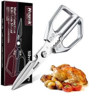 HUUSK Kitchen Scissors all Purpose - Stainless Steel Kitchen Shear, Sharp Silver Meat Scissors Dishwasher Safe, Heavy Duty Poultry Shears, Japanese Cooking Scissor for Food, Chicken Bones, and Turkey