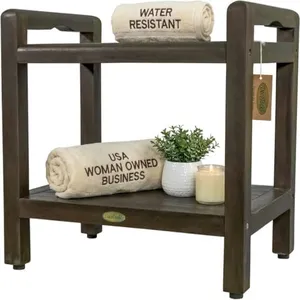 Decoteak 20 Inch with LiftAide Arms Brown Waterproof Teak Wood Shower Bench Stool Seat Chair for Inside Shower Provides Safety, Storage, and Organization for Bathroom Accessories