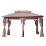 Outsunny 4m x 3(m) Metal Gazebo Canopy Party Tent Garden Pavillion Patio Shelter Pavilion with Curtains Sidewalls Brown