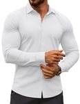 COOFANDY Men's Muscle Fit Dress Shirts Stretch Wrinkle-Free Long Sleeve Casual Button Down Shirts White